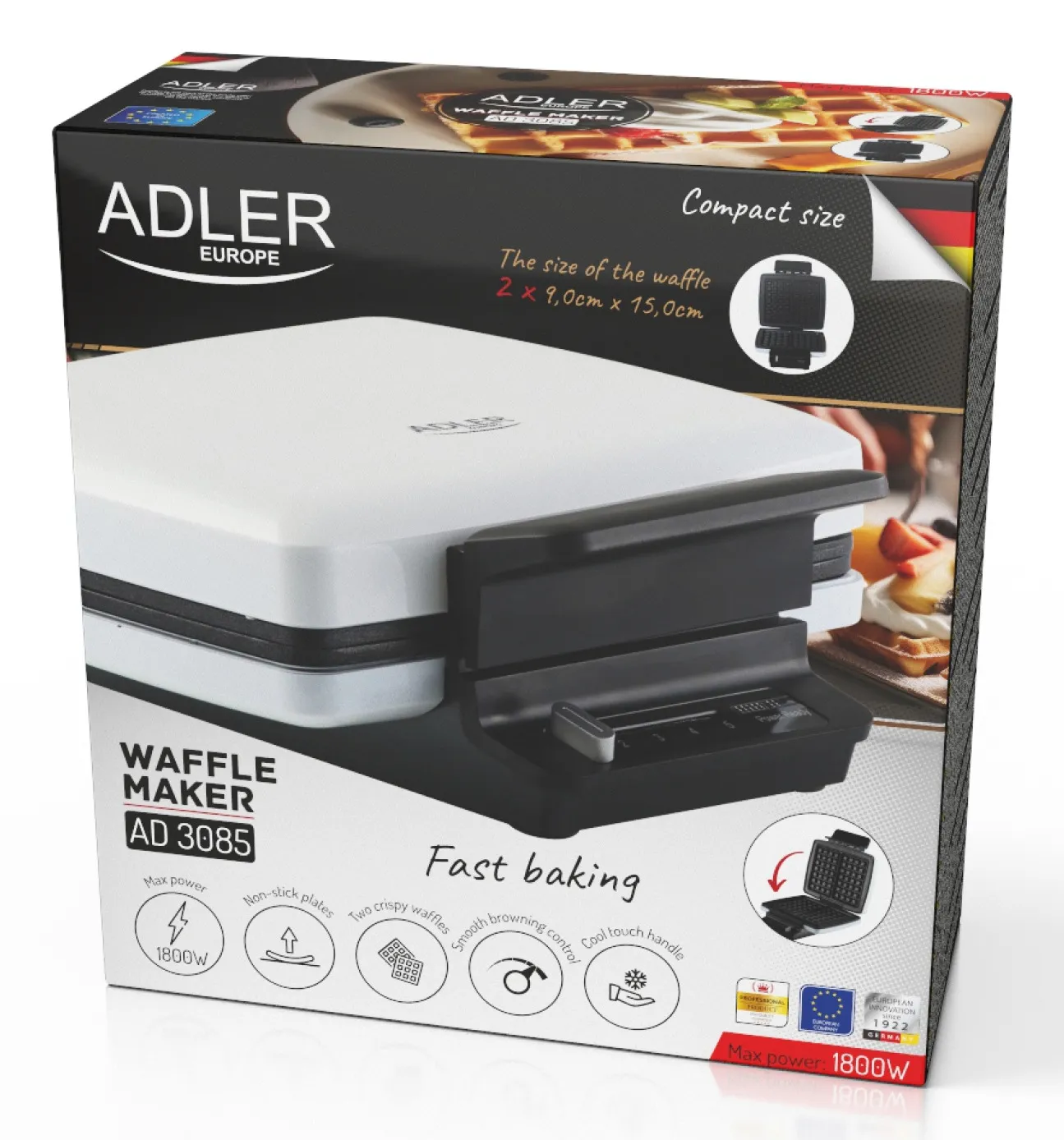 Adler AD 3085 Waffle Maker, 1800 W, White