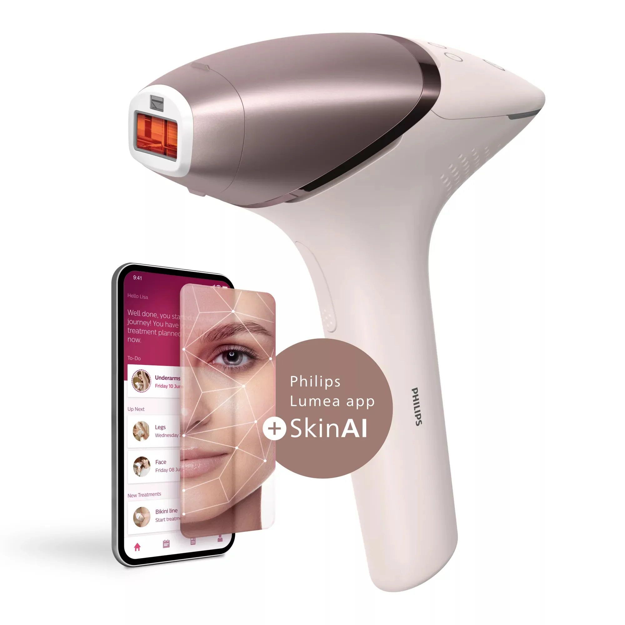 Philips Lumea IPL 9900 Series BRI977/00 - IPL hair removal device, Pink gold