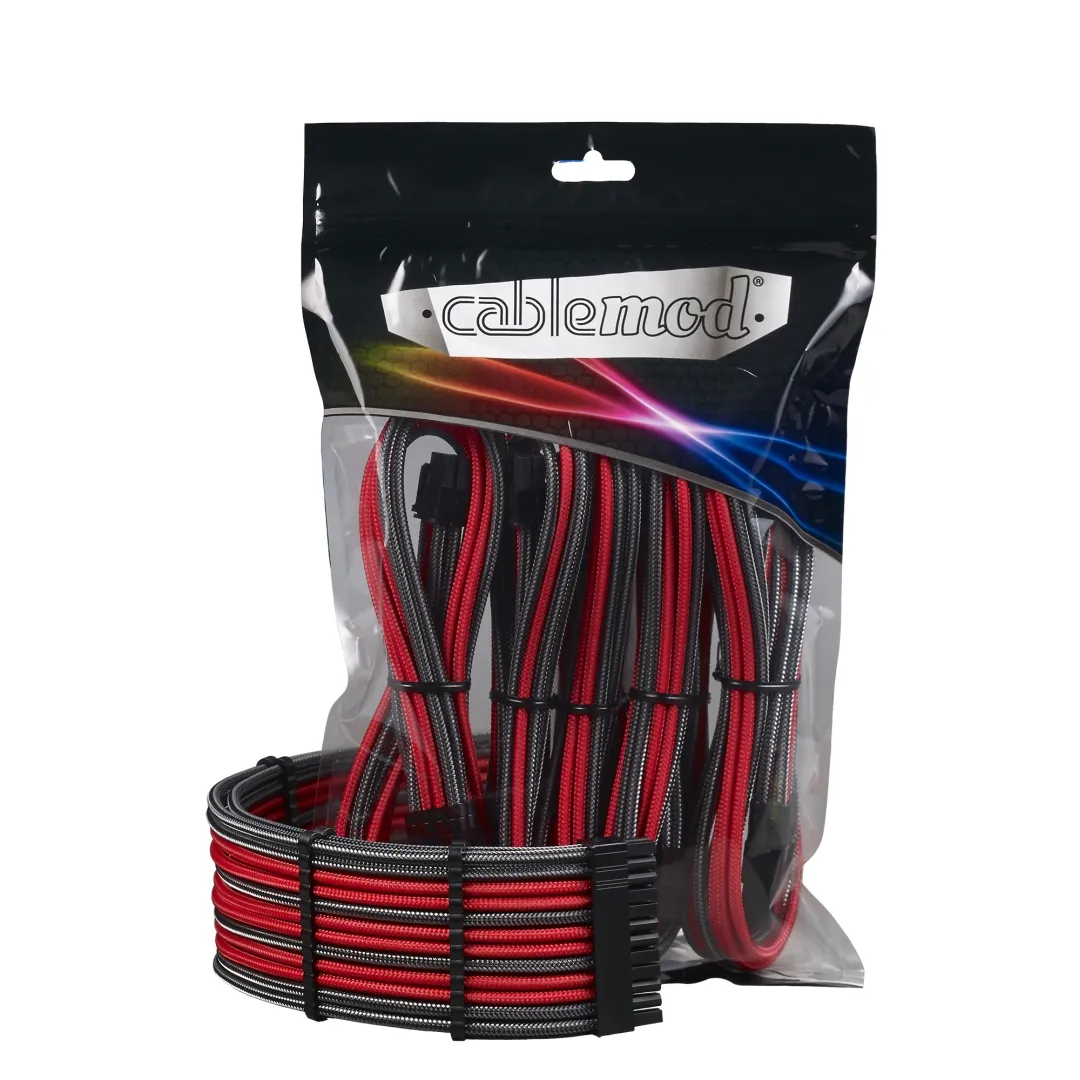 CableMod PRO ModMesh Cable Extension Kit - jatkokaapelisarja, hiilenharmaa / punainen