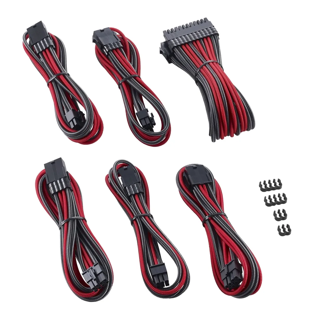 CableMod PRO ModMesh Cable Extension Kit - jatkokaapelisarja, hiilenharmaa / punainen