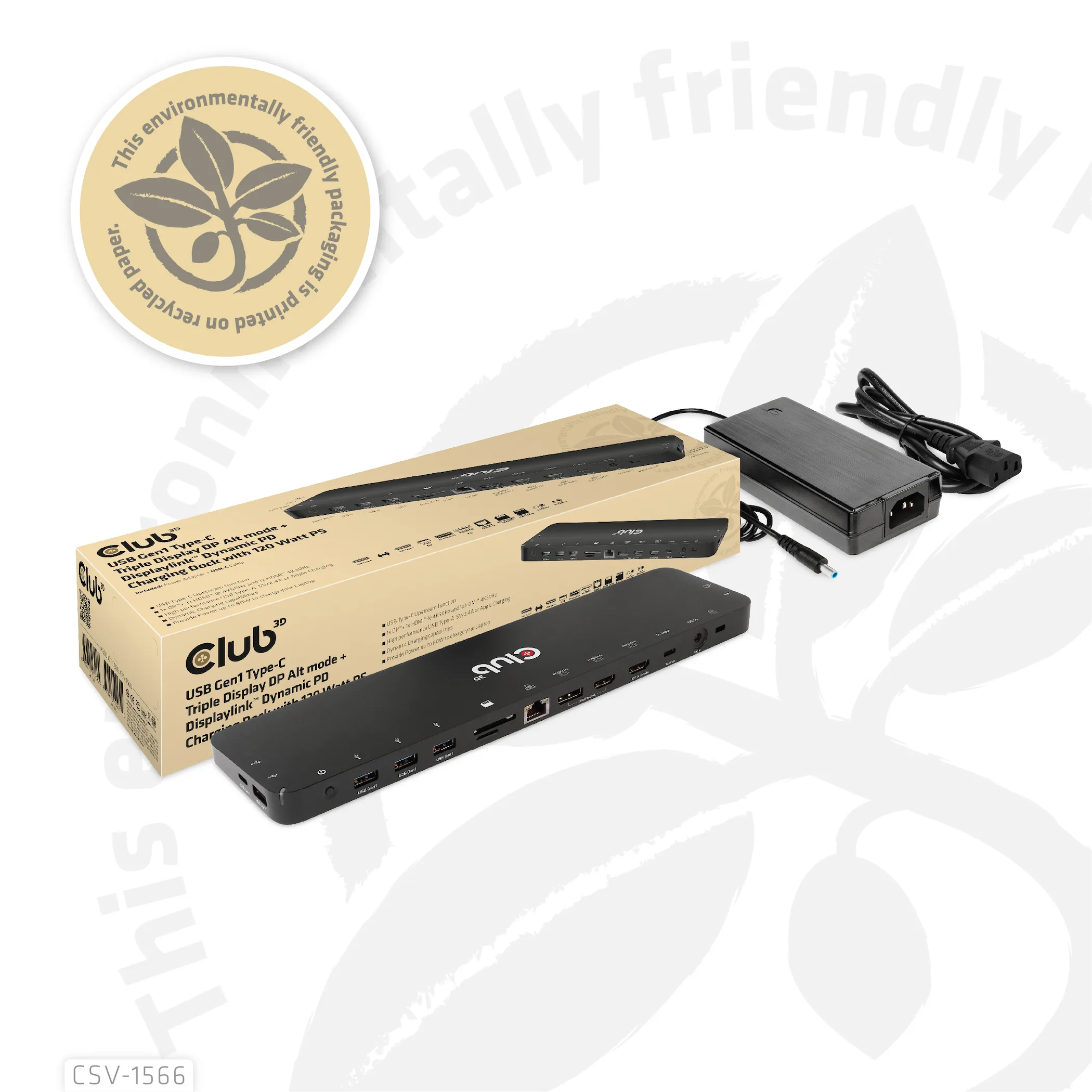 Club 3D 3.2 Gen1 USB-C 13-i-1 - docka med 120W str&ouml;m - adapter, Svart