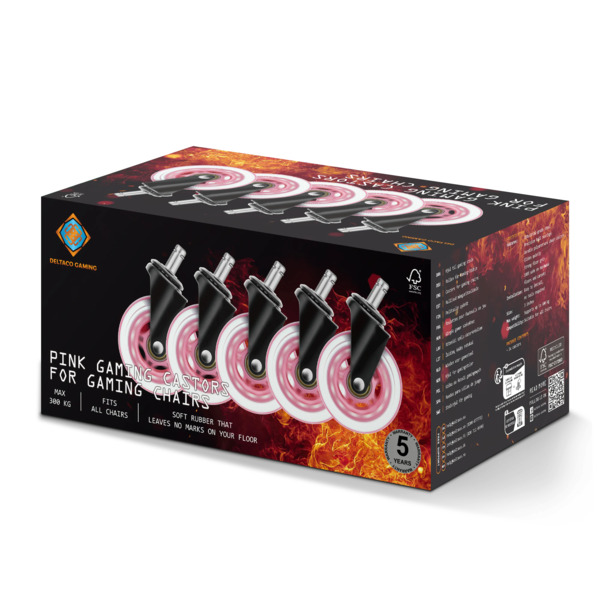 Deltaco Gaming - gaming chair casters, pink, 5 pcs