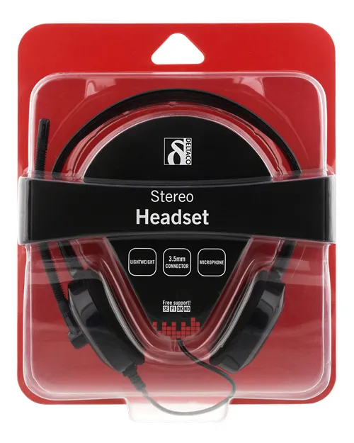 DELTACO headset, sluten, 32 Ohm, 1x3,5mm 4-pin, 1,8m, svart/röd