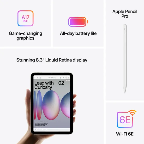 Apple iPad mini (2024) Wi-Fi 256 Gt -tabletti, T&auml;htivalkea