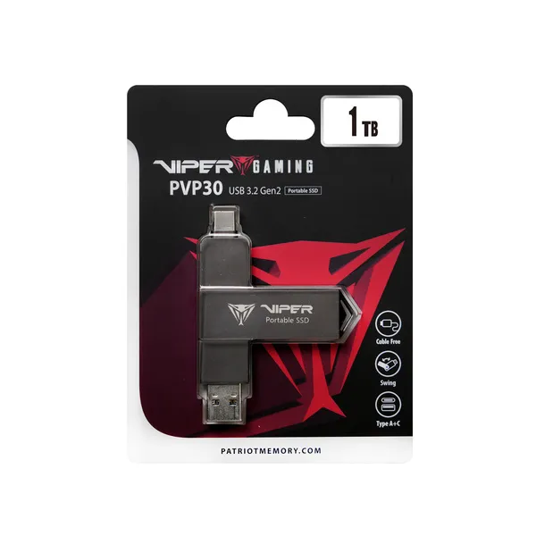 Patriot PVP30 1TB, External SSD (USB-A, USB-C)