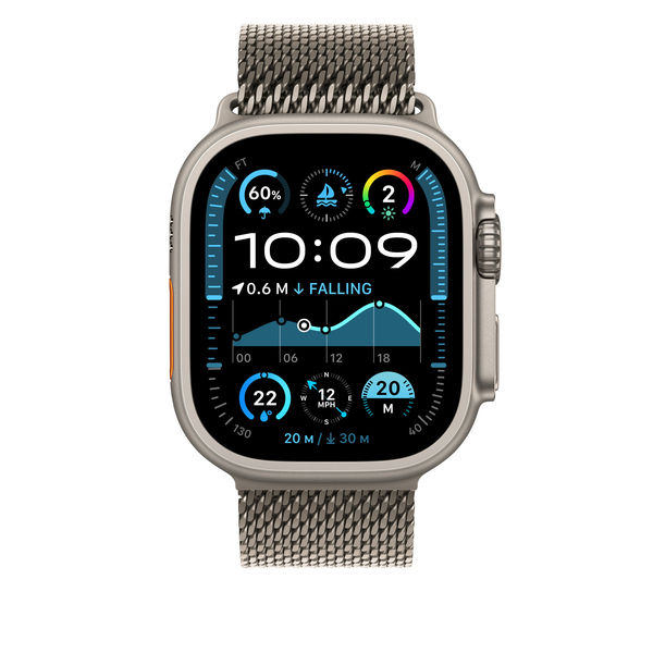 Apple Watch 49 mm - Milanesisk loop, Naturligt titan, Medium