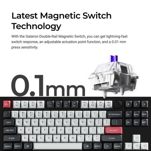 Keychron Q3 HE 80% Knob QMK Gateron 2.0 Magnetic - tr&aring;dl&ouml;s tangentbord, Vit