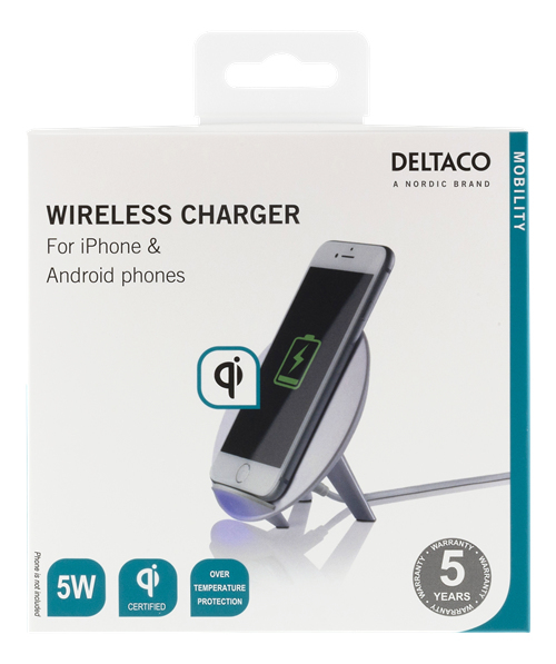 Deltaco Langaton laturi iOS- ja Android-laitteille, 5W