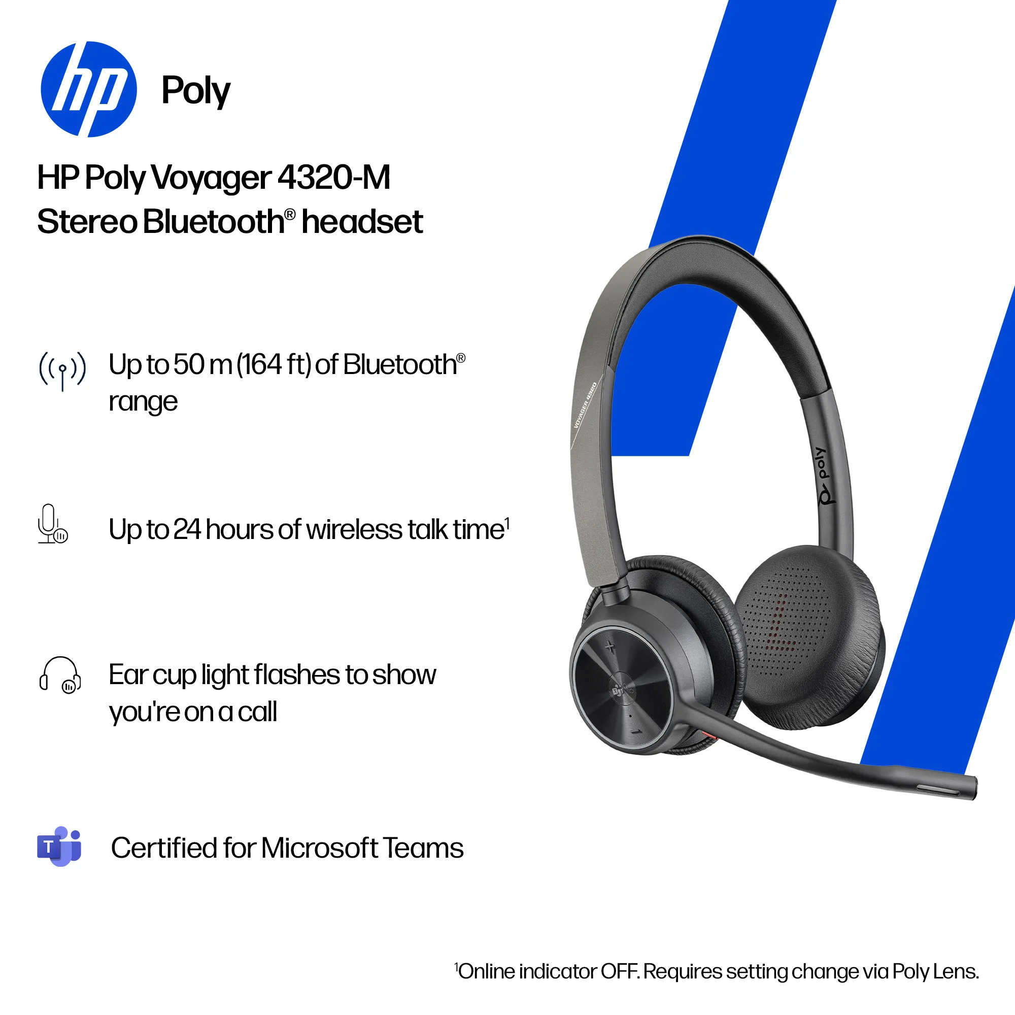 Poly Voyager 4320 UC Wireless Headset, Black