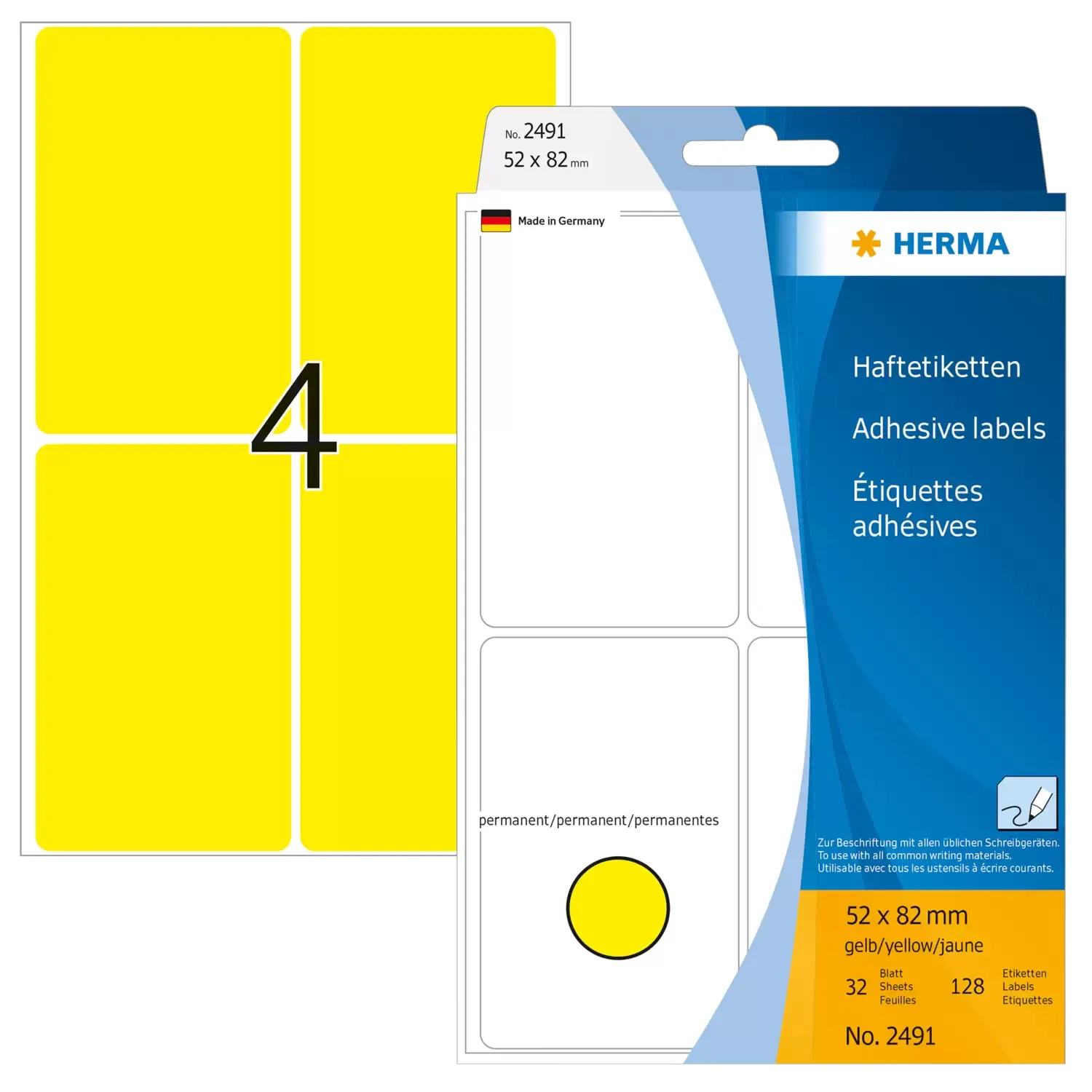 Herma label manual 52x82 yellow (128)