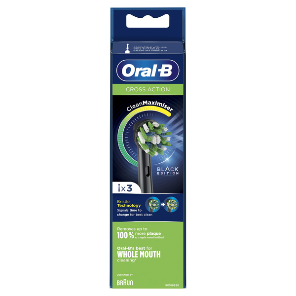 Oral-B CrossAction - Musta vaihtoharja CleanMaximiser-Tekniikalla, 3 Kpl