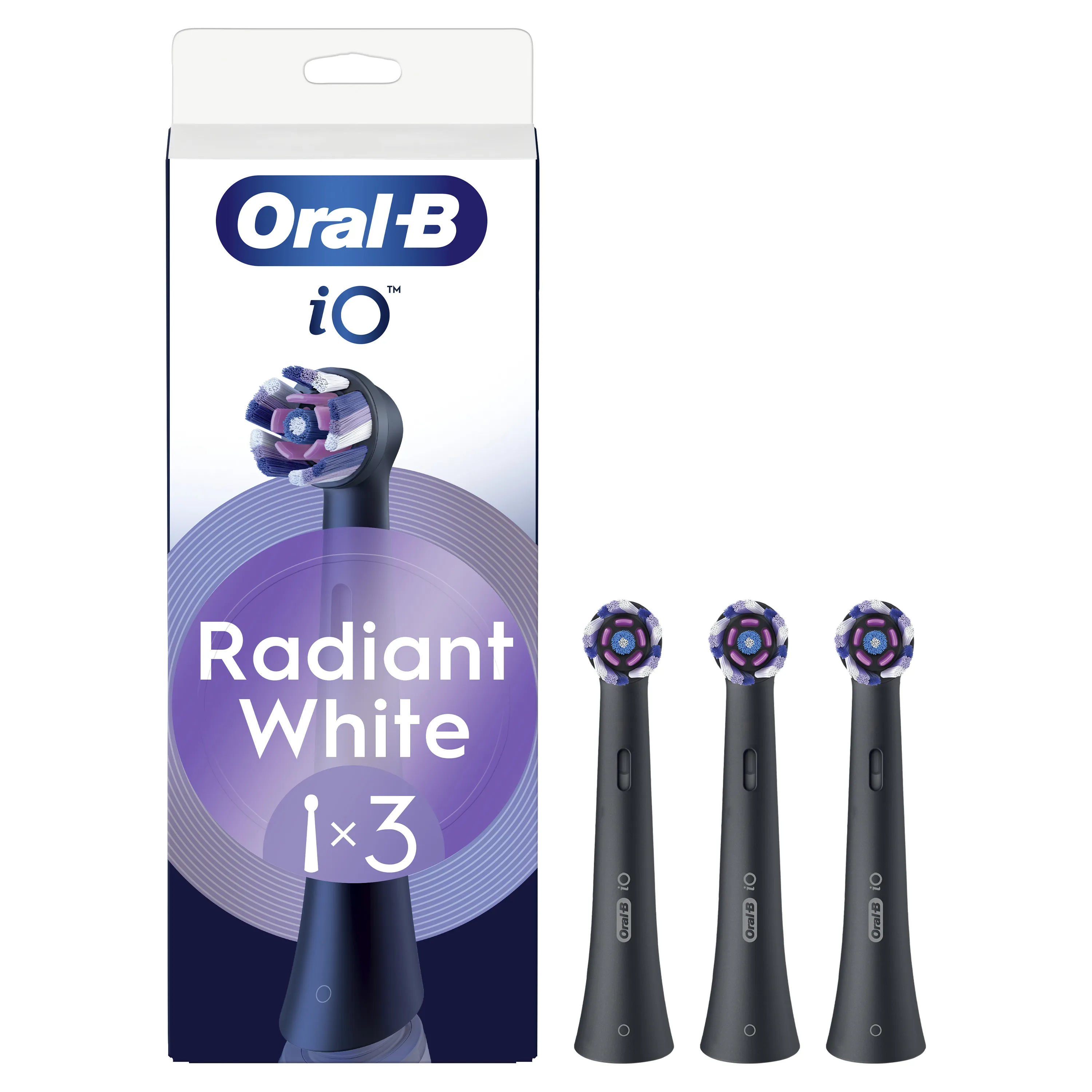 Oral-B iO Radiant White 3 pcs Replacement Toothbrush Heads, Black