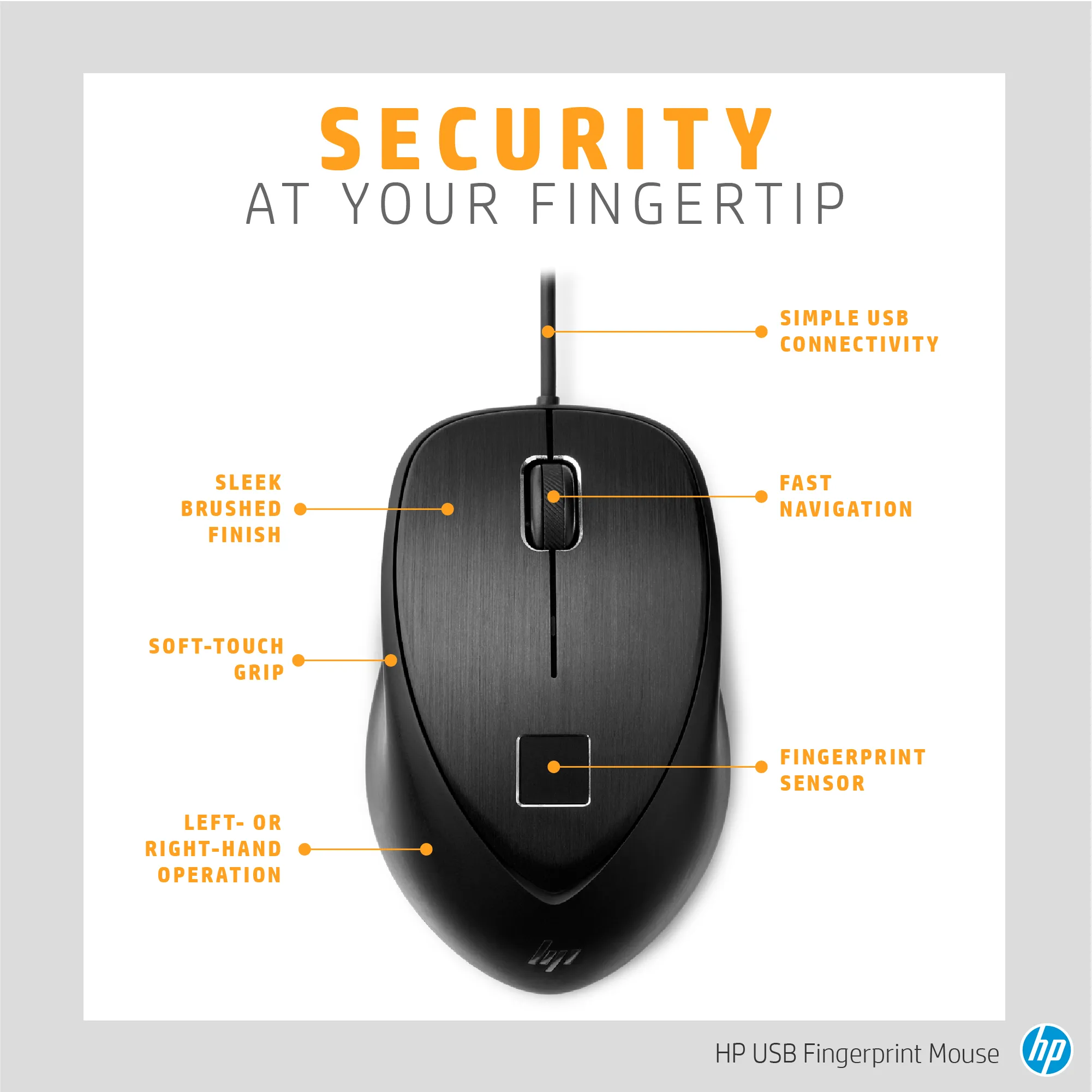 HP USB Fingerprint Mouse -hiiri, Musta