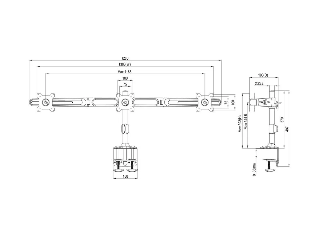 M VESA Desktopmount Triple Desk Clamp 15"-24"