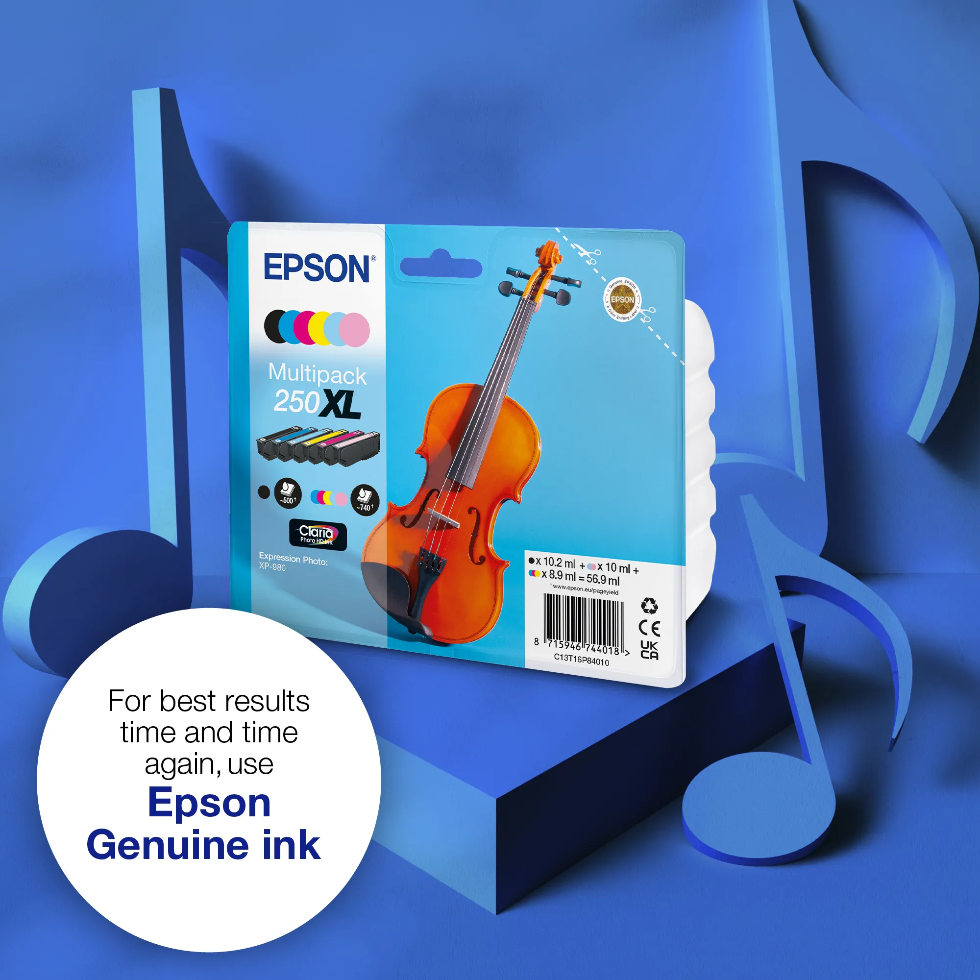 Epson 250XL kit med bl&auml;ckpatroner, svart/gul/cyan/magenta/ljuscyan/ljusmagenta, 6 st