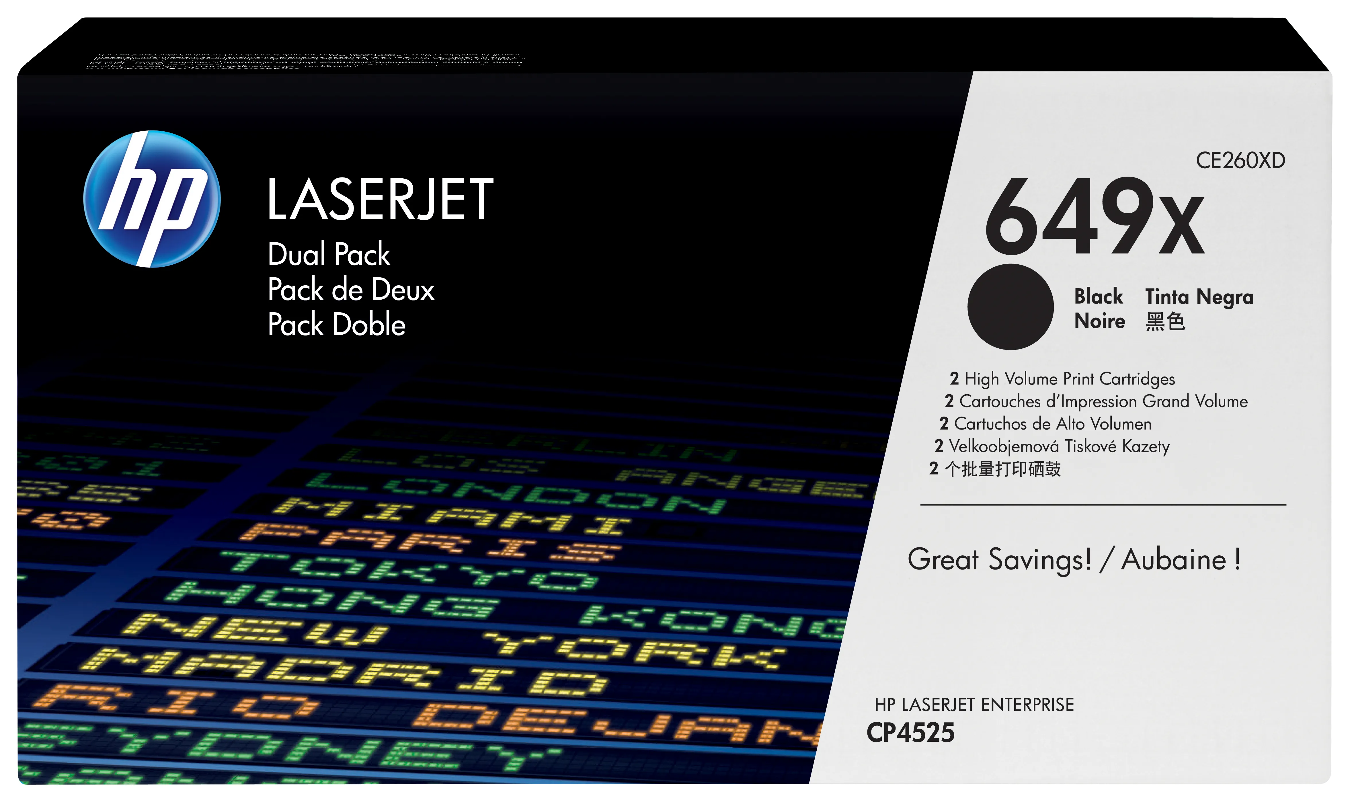 HP 649X Dual Pack - CE260XD - v&auml;riainekasetti - suuri kapasiteetti - 2 x musta - 17 000 sivua malleihin Color LaserJet Enterprise CP4525dn, CP4525n, CP4525xh