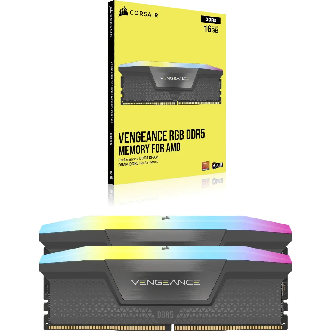 Corsair VENGEANCE RGB 32GB (2 x 16GB) DDR5 6000 MHz, CL38 Memory, Grey (XMP/EXPO)