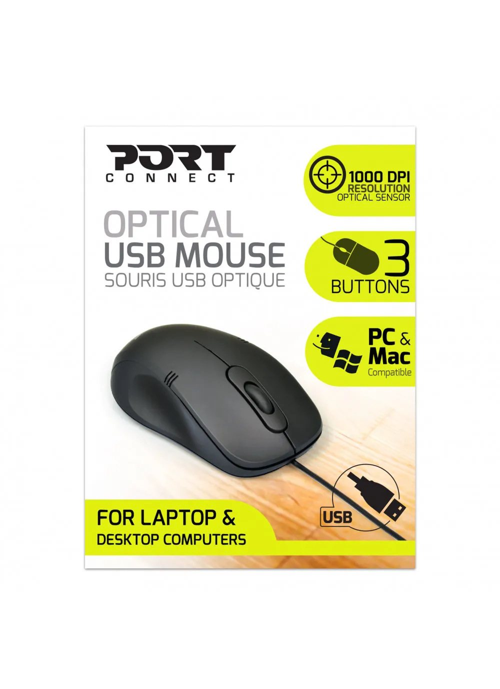 Port Designs PD-900400-PRO Wired Mouse, Black