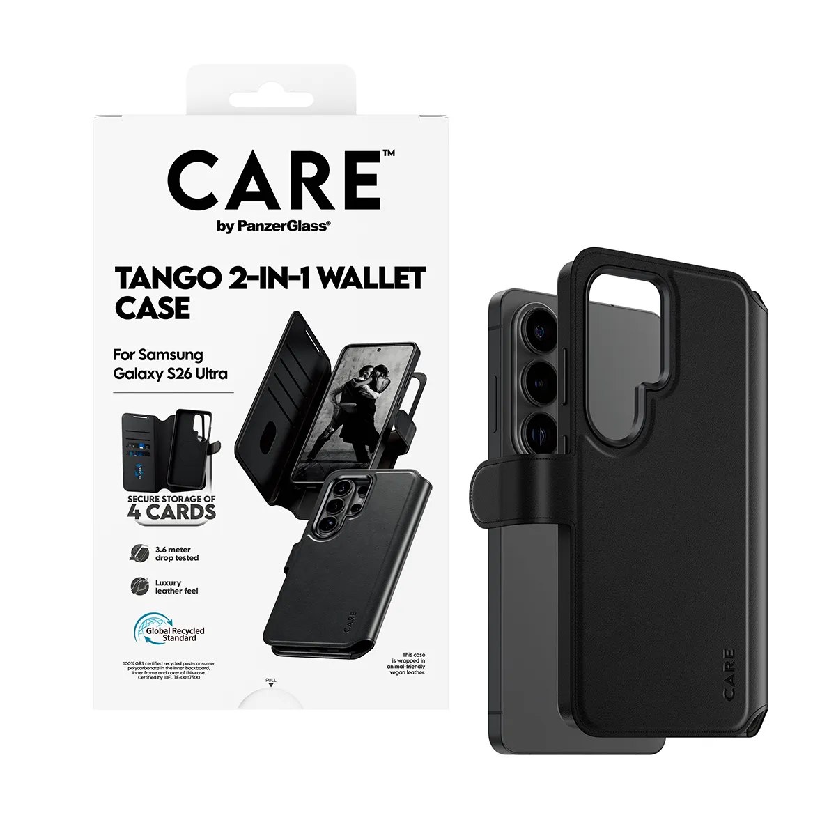 PanzerGlass CARE Tango, Galaxy S26 Ultra - 2-in-1 lompakkokotelo, l&auml;pin&auml;kyv&auml;