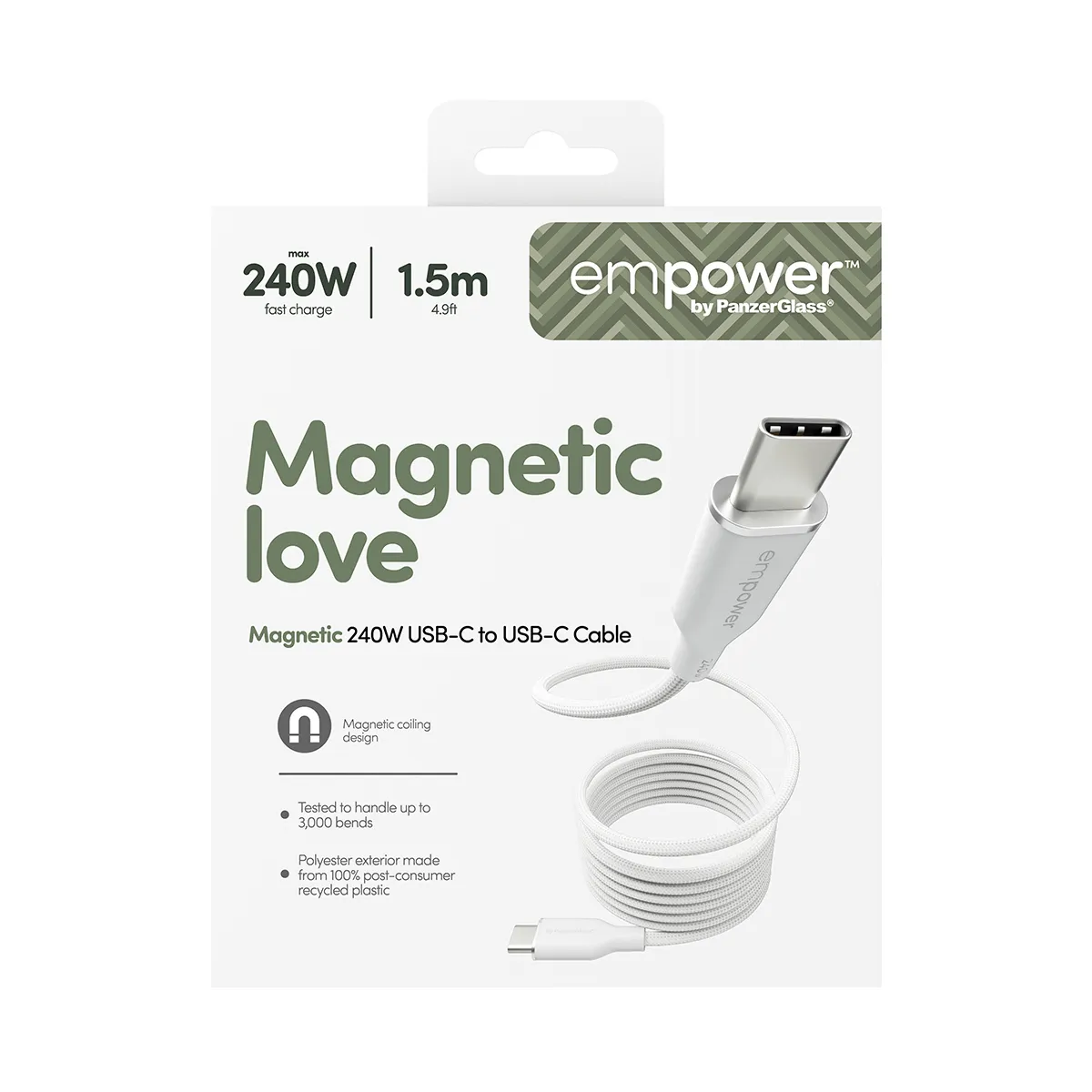 PanzerGlass empower Magnetic USB-C cable, 240W, 1.5 m, Silver White