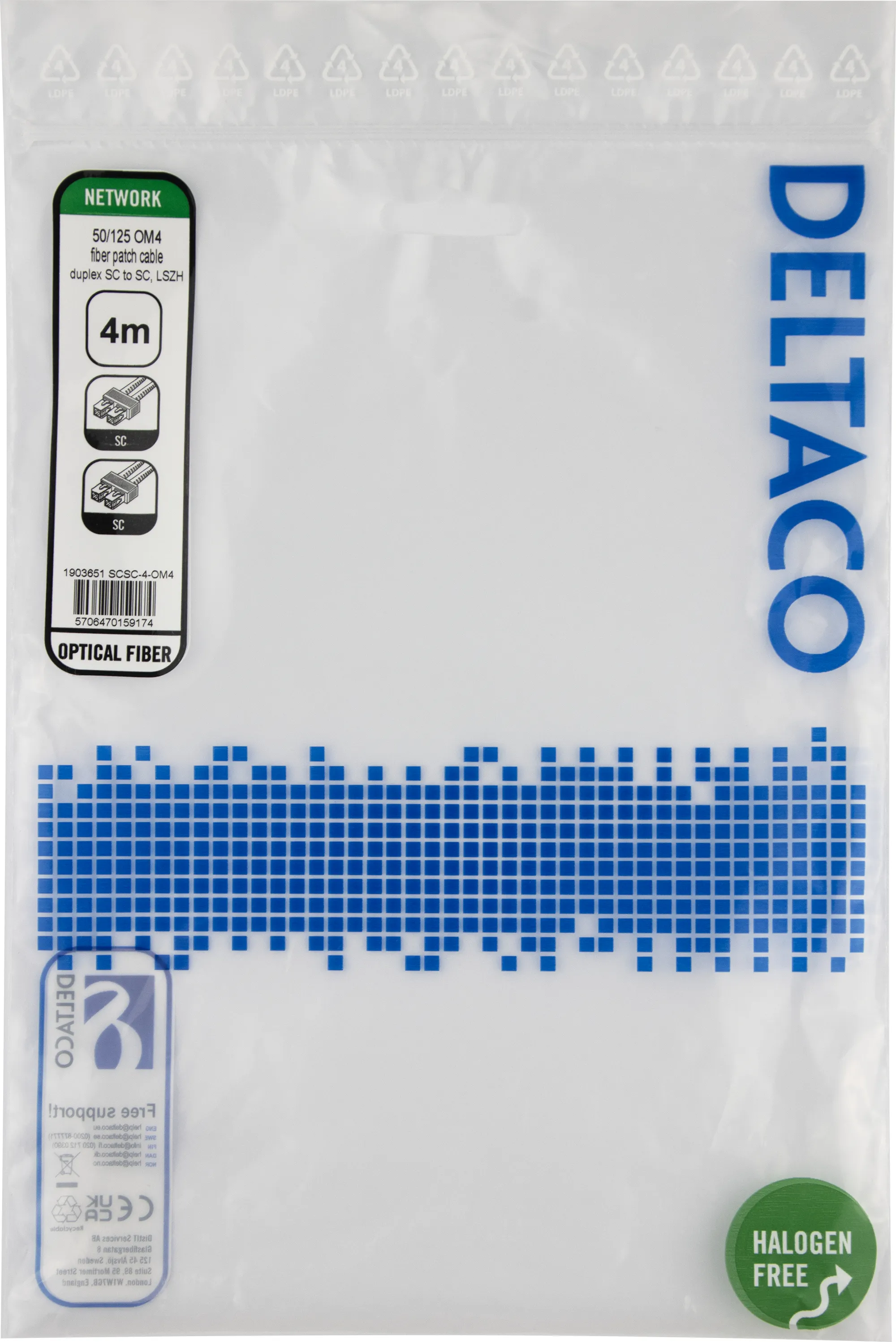 Deltaco OM4 SC-SC 4m -valokuitukaapeli, vaaleanpunainen