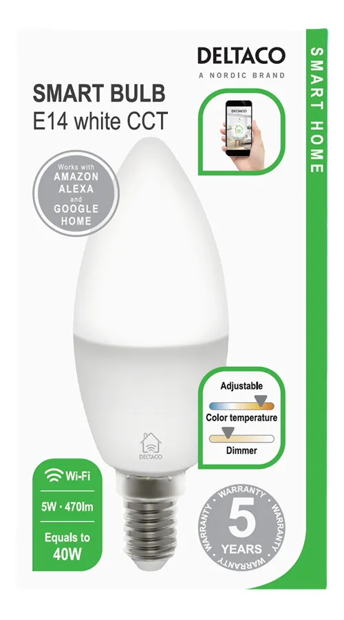 Deltaco Smart Home - smart bulb, E14, 5W, 470 lm
