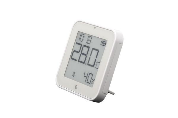 Shelly BLU HT Display ZB - sensor with display that shows temperature, humidity, light levels, and time, White