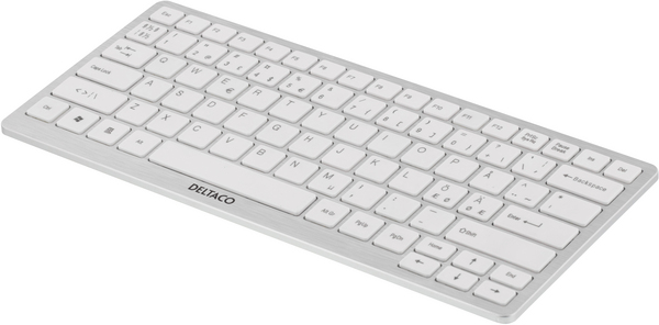 DELTACO tunt tr&aring;dl&ouml;st minitangentbord, BlueTooth, vit/silver