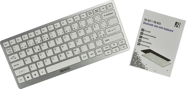 DELTACO tunt tr&aring;dl&ouml;st minitangentbord, BlueTooth, vit/silver