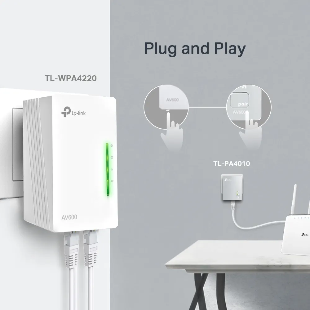 TP-LINK AV600 Powerline Wi-Fi KIT Qualcomm 300Mbps at 2.4GHz 600Mbps Powerline HomePlug AV 2 10/100Mbps Ports Wi-Fi Clone Twin Pack
