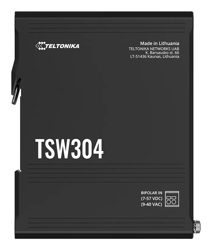 Teltonika TSW304 - Industrial Unmanaged 4-port Gigabit Ethernet Switch, Black