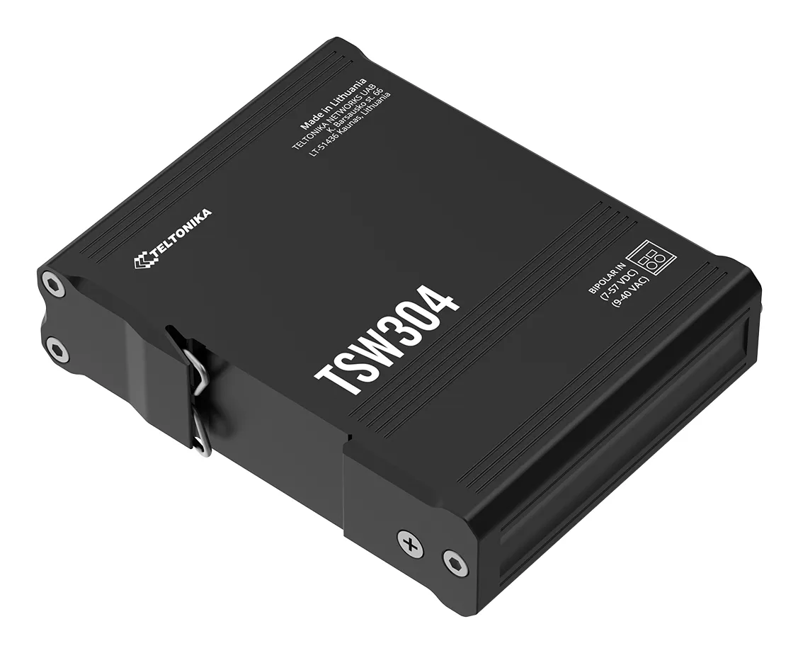 Teltonika TSW304 - Industrial Unmanaged 4-port Gigabit Ethernet Switch, Black