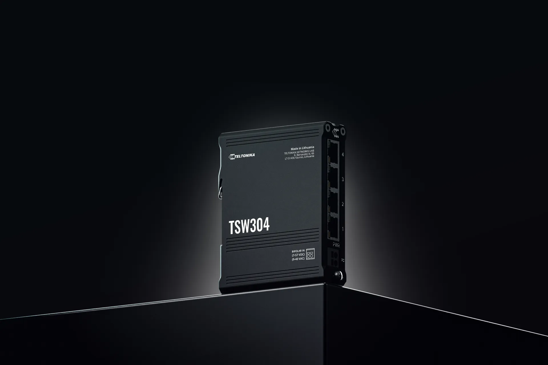 Teltonika TSW304 - Industrial Unmanaged 4-port Gigabit Ethernet Switch, Black