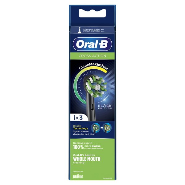 Oral-B CrossAction - Musta vaihtoharja CleanMaximiser-Tekniikalla, 3 Kpl