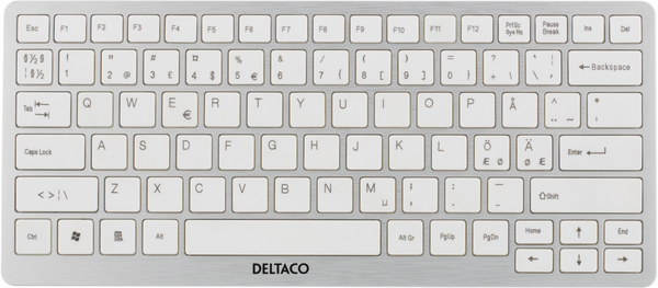 DELTACO tunt tr&aring;dl&ouml;st minitangentbord, BlueTooth, vit/silver