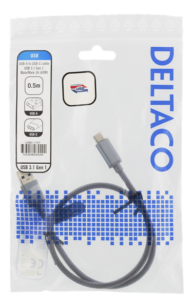 USB 3.1 Gen1 USB C to A Textil Space Grey 50cm