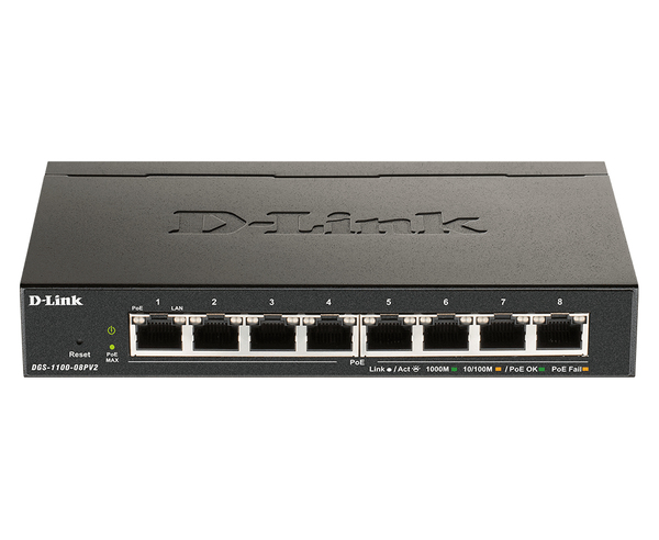 D-Link 8-Port PoE Gigabit Smart Managed Switch, Fanless Design