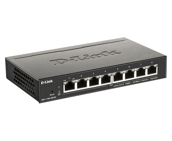 D-Link 8-Port PoE Gigabit Smart Managed Switch, Fanless Design