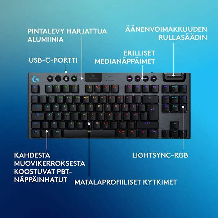 Logitech G915 X LIGHTSPEED TKL Low Profile, Clicky - trådlös speltangentbord, svart