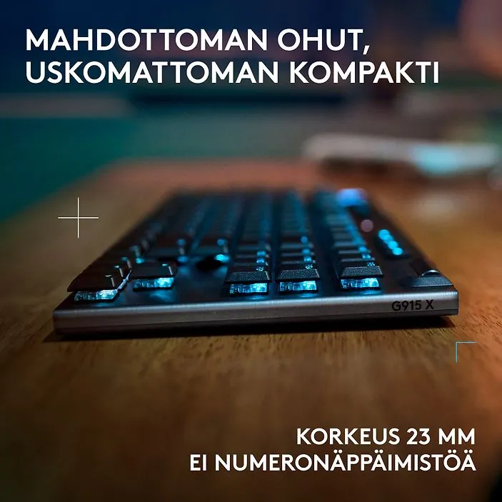 Logitech G915 X LIGHTSPEED TKL Low Profile, Clicky - tr&aring;dl&ouml;s speltangentbord, svart