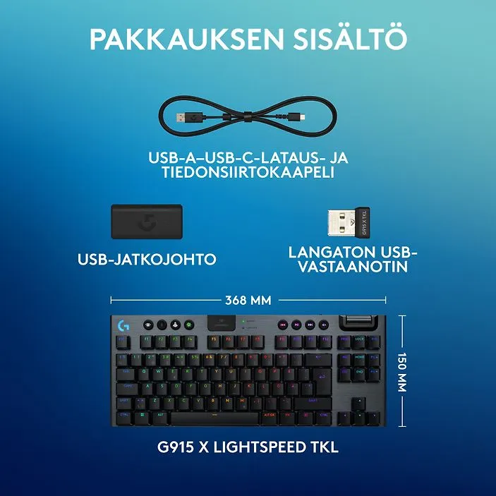 Logitech G915 X LIGHTSPEED TKL Low Profile, Clicky - tr&aring;dl&ouml;s speltangentbord, svart