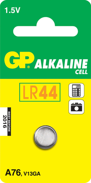 GP Alkaline Cell Battery, Size LR44/A76, 1.5V, 1-pack