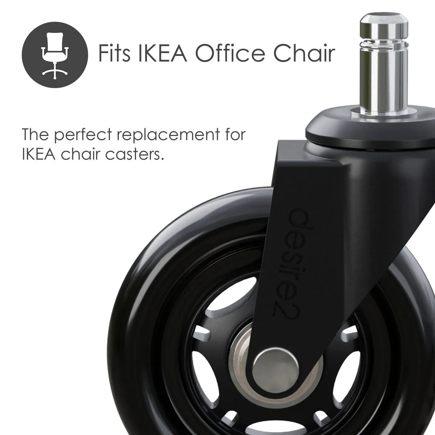 DESIRE2 Ty&ouml;tuolin py&ouml;r&auml;t IKEA-ty&ouml;tuoleihin 20 mm (Musta) - 5 kpl pakkaus