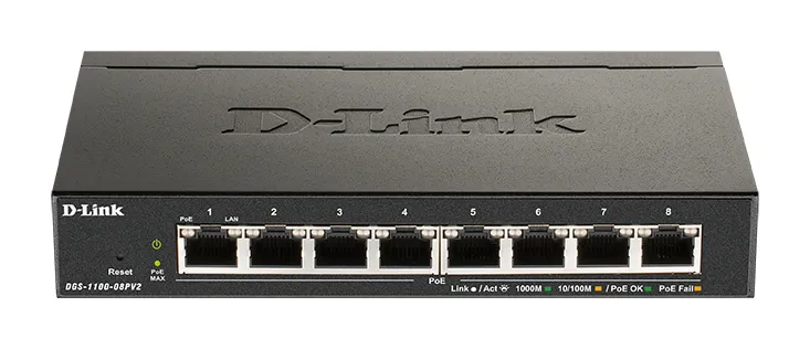 D-Link 8-Port PoE Gigabit Smart Managed Switch, Fanless Design