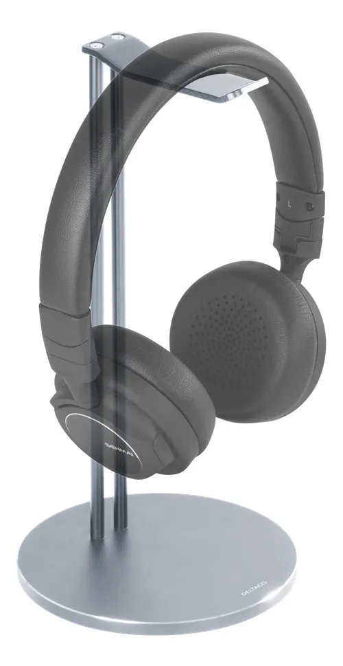 DELTACO Universell Hörlursstativ, aluminium, glidskydd, silver - headphone stand, silver