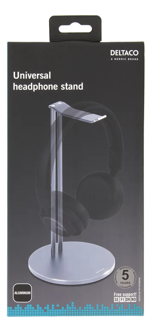 DELTACO Universell Hörlursstativ, aluminium, glidskydd, silver - headphone stand, silver