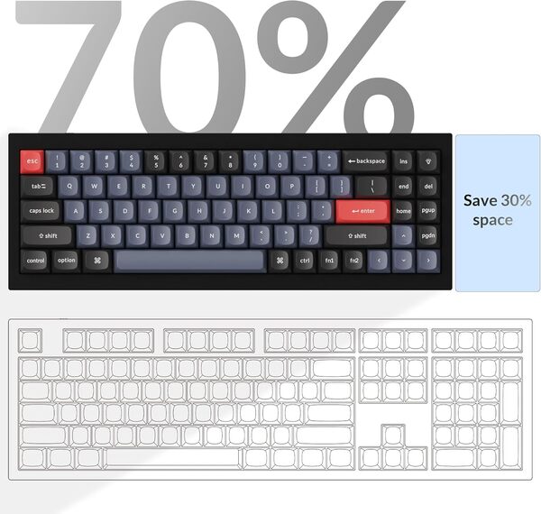Keychron Q7 70% QMK -mekaaninen pelin&auml;pp&auml;imist&ouml;, Gateron G Pro Brown, hiilenmusta