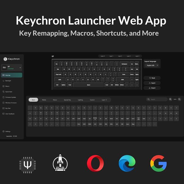 Keychron Q7 70% QMK -mekaaninen pelin&auml;pp&auml;imist&ouml;, Gateron G Pro Brown, hiilenmusta