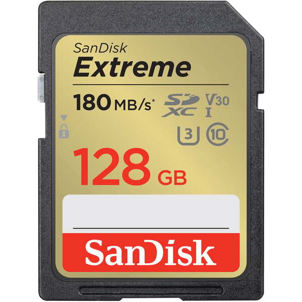 SanDisk Extreme 128 GB SDXC UHS-I U3 V30 A1 kort