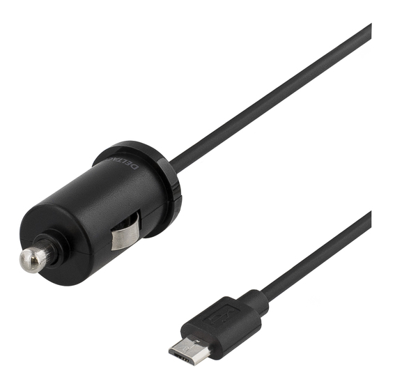 DELTACO billaddare med Micro USB, 2,4A, 1xUSB Micro B ha, 1m, svart